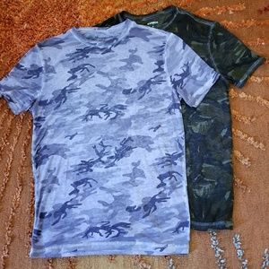 2 Express Gray and Green Camouflage T-shirts